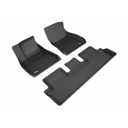 3D MATS USA Custom Fit, Raised Edge, Black, Thermoplastic Rubber Of Carbon Fiber Texture, 3 Piece L1TL00401509